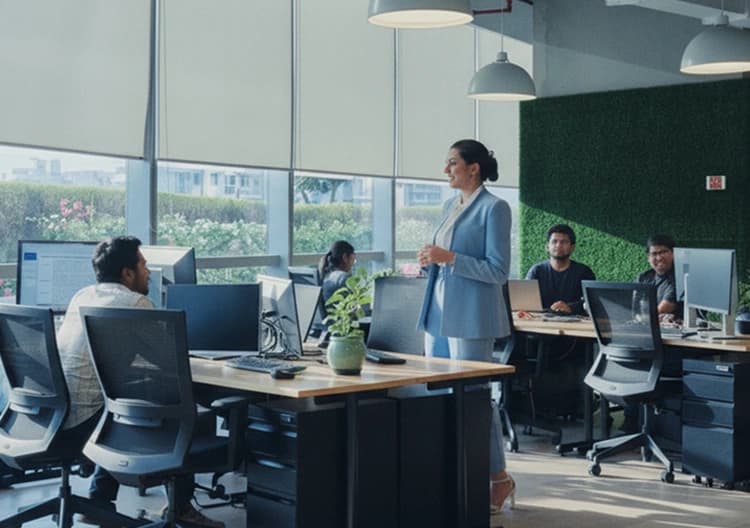 Office workspace with team collaboration